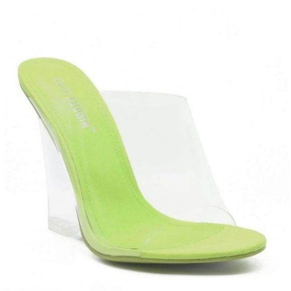 Clear Peep Toe Lucite Wedges in Lime - Picture 9 of 9